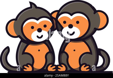 Affen-Paar flache Vektor-Illustration. Niedliche Zeichentrickfiguren. Stock Vektor