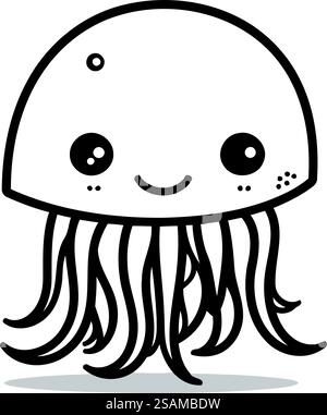 Niedliche Comic Quallen. Vektorillustration im Doodle-Stil. Stock Vektor
