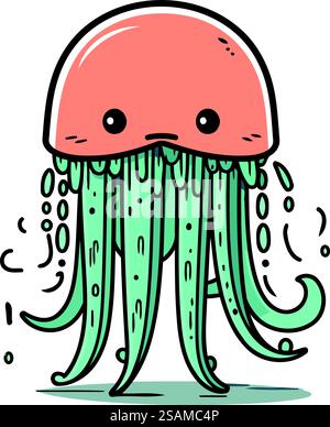 Niedliche Comic Quallen. Vektorabbildung in abgewickelter Form. Stock Vektor