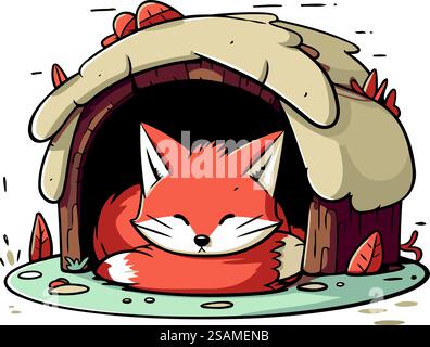 Niedlicher Comic Fuchs, der in einem Iglu schläft. Vektorabbildung. Stock Vektor