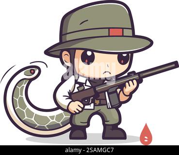Niedlicher Schlangenjäger Cartoon Maskottchen Charakter Vektor Illustration Design Stock Vektor
