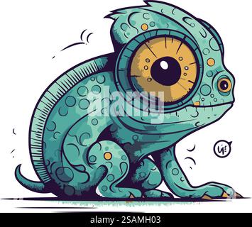 Süße blaue Eidechse mit großen Augen. Vektorillustration auf weißem Hintergrund. Stock Vektor