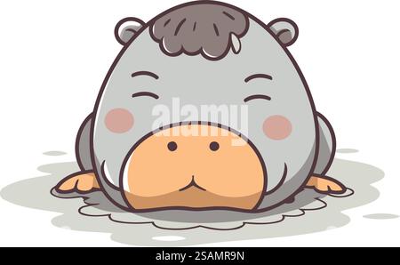 Hippo-Zeichentrickfigur. Vektorabbildung. Niedliches Tier. Stock Vektor