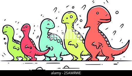 Süße Dinosaurier. Vektor-Illustration im Doodle-Stil auf weißem Hintergrund. Stock Vektor