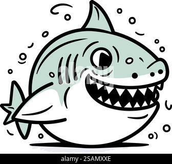 Shark Cartoon Vektor Illustration. Süßes Hai-Doodle. Stock Vektor