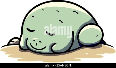 Niedliche Comicrobbe, die auf dem Sand schläft. Vektorillustration isoliert auf weißem Hintergrund. Stock Vektor