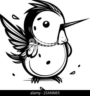 Schwarz-weiße Vektor-Illustration eines niedlichen Zeichentrickvogels Stock Vektor