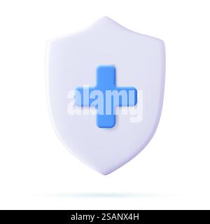Symbol für 3D-Abschirmung. Gesundheitskonzept. Krankenversicherungskonzept. Immunsystem-Schildkonzept auf weißem Hintergrund. Symbol für Virenschutz. Vektorabbildung. Gesundheitskonzept. Schild Symbol 3d.. Stock Vektor