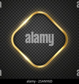 Rechteckiger Hochglanzrahmen aus goldfarbenem Metall mit Schatten. Realistischer Vektor modernes Designelement. Stock Vektor