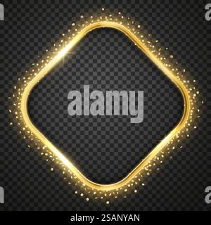 Goldener, glänzender, festlicher quadratischer Rahmen. Realistische Vektordarstellung. Konstruktionselement Stock Vektor