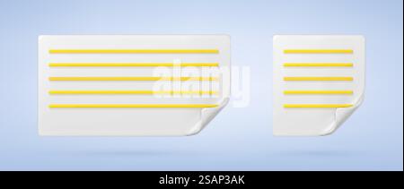 Dokument im 3D-Zeichentrickstil. Papiersymbol im Zeichentrickdesign isoliert auf weißem Hintergrund. Vektorabbildung Stock Vektor