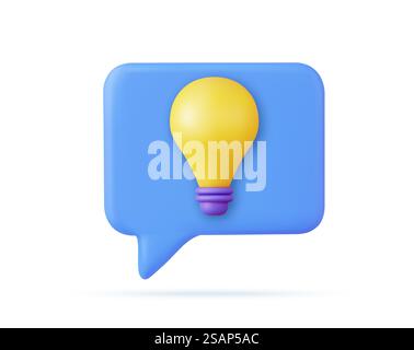 3D-Glühlampensymbol im Cartoon-Stil. Idee, Lösung, Geschäft, Strategiekonzept. 3D-Glühlampensymbol im Cartoon-Stil. Stock Vektor