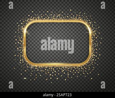 Goldener, glänzender, festlicher quadratischer Rahmen. Realistische Vektordarstellung. Konstruktionselement Stock Vektor