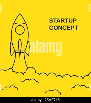 Start der Weltraumrakete. Starten Sie das Konzeptkonzept in linearer Ausführung. Kann für Präsentationen, Webseiten, Broschüren verwendet werden. Vektorabbildung in abgewickelter Form. Start-up Concept Flat Style. Stock Vektor