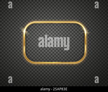 Rechteckiger Hochglanzrahmen aus goldfarbenem Metall mit Schatten. Realistischer Vektor modernes Designelement. Stock Vektor