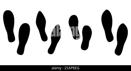Fußabdrücke menschliche Schuhe Silhouette, Vektorsatz, isoliert auf weißem Hintergrund. Vektorabbildung. Stock Vektor