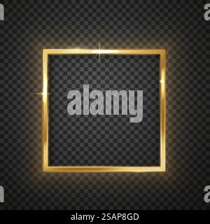 Quadratischer Hochglanzrahmen aus Gold-Metall mit Schatten. Realistischer Vektor modernes Designelement. Stock Vektor