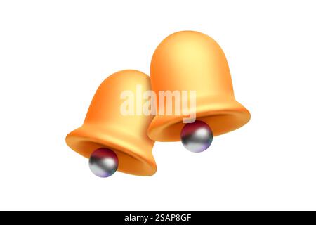 Symbol für 3D-Benachrichtigungsglocke. 3D-Rendern Sie gelbe Klingelglocke mit neuer Benachrichtigung für die Erinnerung an soziale Medien. Symbol für realistischen Vektor Stock Vektor