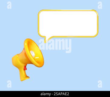 Megaphon- und Sprechblase-Symbol für 3D-Zeichentrickfilme. Marketing-Konzept für soziale Medien. Vektor-3D-Illustration Stock Vektor