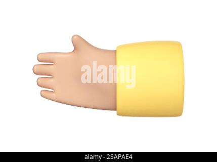 3D-Cartoon offene Handfläche. Öffnen Sie die ausgestreckte Hand, die fünf Finger zeigt, in der Begrüßung gestreckt. Vektor-3D-Illustration Stock Vektor