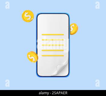 3D-Cartoon-Smartphone mit Münzen. Online-Zahlungskonzept. Mobile Wallet-Anwendung. Banking-App. Geld per Smartphone überweisen. Vektor-3D-Illustration Stock Vektor