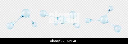 Set von transparenten Glasmolekülen. Abstrakte 3D-Molekülstrukturen isoliert auf transparentem Hintergrund. Vektor-3D-Illustration Stock Vektor