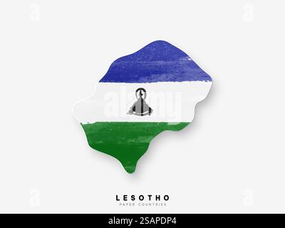 Lesotho detaillierte Karte mit Landesflagge. Gemalt in Aquarellfarben in der Nationalflagge. Lesotho detaillierte Karte mit Landesflagge. In Aquarellfarben in der Nationalflagge gemalt Stock Vektor