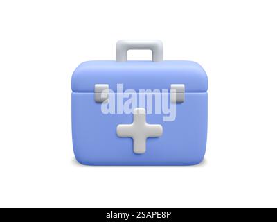 3D realistische Medizin-Brust isoliert auf weißem Hintergrund. Erste-Hilfe-Kasten im Cartoon-Stil. Vektorabbildung. Stock Vektor