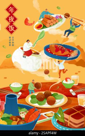 Poster zum Neujahrstreffen mit Abendessen Stock Vektor