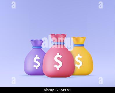 3D-Render-Geldbeutel-Symbol, Geldsparkonzept. Geldbeutel für die Differenz. Vektorabbildung. Geldbeutel-Symbol, Geldsparkonzept. Stock Vektor