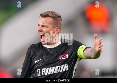 Budapest, Ungarn. 30. Januar 2025. BUDAPEST, UNGARN - JANUAR 30: Jordy Clasie von AZ ruft während des Spiels der UEFA Europa League zwischen Ferencvaros und AZ Alkmaar im Ferencvaros Stadion am 30. Januar 2025 in Budapest. (Foto von Ed van de Pol/Orange Pictures) Credit: Orange Pics BV/Alamy Live News Stockfoto