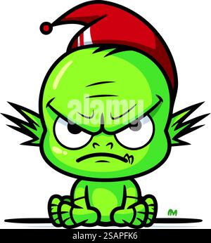 Zombie mit rotem weihnachtsmann-Hut. Vektor-Zeichentrick-Illustration. Stock Vektor