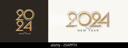Frohes Neues Jahr Nummer 2024. Mit modernen dünnen Goldzahlen. Premium-Vektor für Banner, Poster und Neujahrsgrüße 2024. Stock Vektor