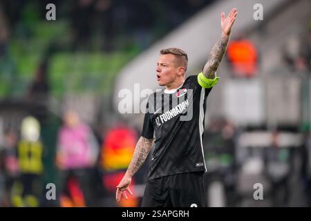 Budapest, Ungarn. 30. Januar 2025. BUDAPEST, UNGARN - JANUAR 30: Jordy Clasie von AZ ruft während des Spiels der UEFA Europa League zwischen Ferencvaros und AZ Alkmaar im Ferencvaros Stadion am 30. Januar 2025 in Budapest. (Foto von Ed van de Pol/Orange Pictures) Credit: Orange Pics BV/Alamy Live News Stockfoto