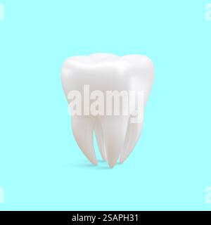 Realistischer Zahn isoliert auf blauem Hintergrund. Konzept der Zahnpflege. Vektorabbildung. Stock Vektor