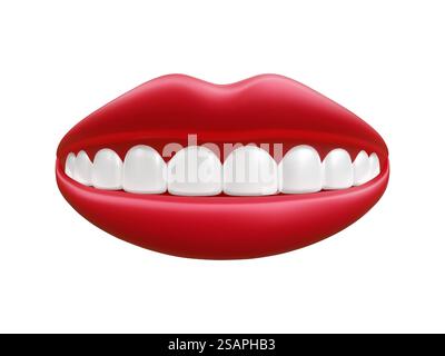 Realistischer Mund mit roten Lippen und weißen Zähnen isoliert auf weißem Hintergrund. Vektorabbildung. Stock Vektor