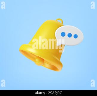 3D-Benachrichtigungsglocke. Nachricht in sozialen Medien. Abonnieren Sie den Kanal. Erinnerung in Telefon-App. Konzept abonnieren. 3D-Rendering. Vektorabbildung. 3D-Benachrichtigungsglocke. Stock Vektor