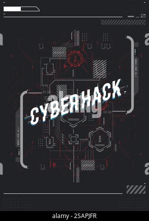 Cyberkultur, Cyberpunk futuristisches Poster. Programmierung und virtuelle Umgebungen. Hacking, moderner Flyer für Web und Print. Abstrakte technische Posterschablone mit HUD-Elementen Stock Vektor