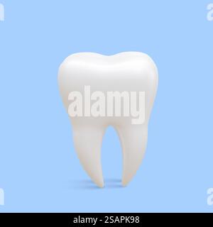 Realistischer Zahn isoliert auf blauem Hintergrund. Konzept der Zahnpflege. Vektorabbildung. Stock Vektor