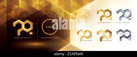 Logodesign zum 70. Jahrestag, Jubiläumsfeier zum 70. Jahrestag. Abstraktes Hexagon Infinity-Logo, 70 Jahre Logo Gold für Festveranstaltung, Einladung. Netzwerk Polygon Geometrisch, Sechskantnummer Stock Vektor