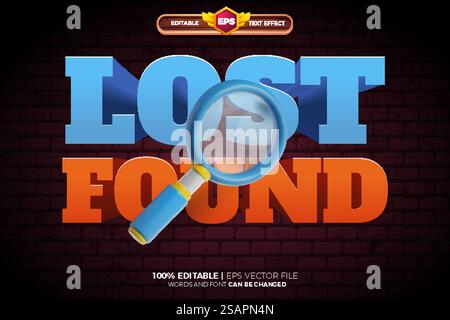 Lost Found Game 3D Texteffekt Zeichentrickspiel Logo Vorlage Stock Vektor