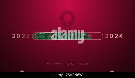 Weihnachtsladestange in Form von Weihnachtsbaumzweigen. Frohes Neues Jahr 2024. Festliche Designvorlage für Winterferien. Stock Vektor