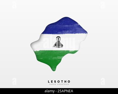 Lesotho detaillierte Karte mit Landesflagge. Gemalt in Aquarellfarben in der Nationalflagge. Lesotho detaillierte Karte mit Landesflagge. In Aquarellfarben in der Nationalflagge gemalt Stock Vektor