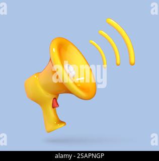 3D-Zeichentrickfilm-Megaphon. Symbole Lautsprecher. Soziale Medien. Werbung und Werbung. Vektorillustration Marketing Time Konzept Stock Vektor
