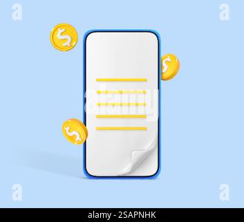 3D-Cartoon-Smartphone mit Münzen. Online-Zahlungskonzept. Mobile Wallet-Anwendung. Banking-App. Geld per Smartphone überweisen. Vektor-3D-Illustration Stock Vektor