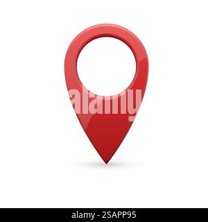 Realistischer, moderner Kartenzeiger in Hochglanzrot. Kartenzeiger 3D-Stift. Positionssymbol. Stock Vektor