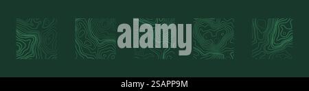 Verschiedene Konturen Topographische Karten Vektor-Sammlung Panorama Grün Abstrakter Hintergrund. Unterschiedliche Vorlage Für Lineare Geländestrukturen Für Zeitgenössische Konstruktionen. Ocean Depth Relief Line Art Illustration. Verschiedene Konturen Topographische Karten Vektorsammlung Abstrakter Panoramahintergrund Stock Vektor