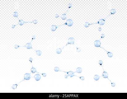 Set aus transparenten Glasmolekülen oder Atommodellen. Abstrakte 3D-Molekülstrukturen isoliert auf transparentem Hintergrund. Vektor-3D-Illustration Stock Vektor