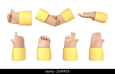 3D-Zeiger für Zeichentrickfilme. Cartoon-Handgesten isoliert auf weißem Hintergrund. Vektor-3D-Illustration Stock Vektor