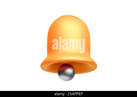 Symbol für 3D-Benachrichtigungsglocke. 3D-Rendern Sie gelbe Klingelglocke mit neuer Benachrichtigung für die Erinnerung an soziale Medien. Symbol für realistischen Vektor Stock Vektor